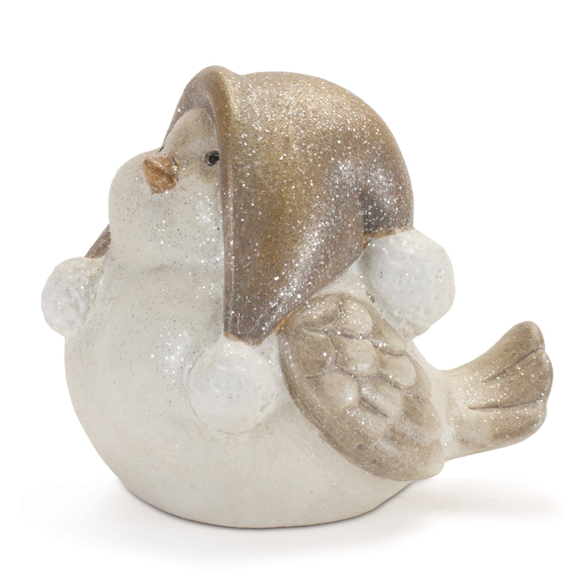 Glittered Winter Bird with Hat Figurines Set
